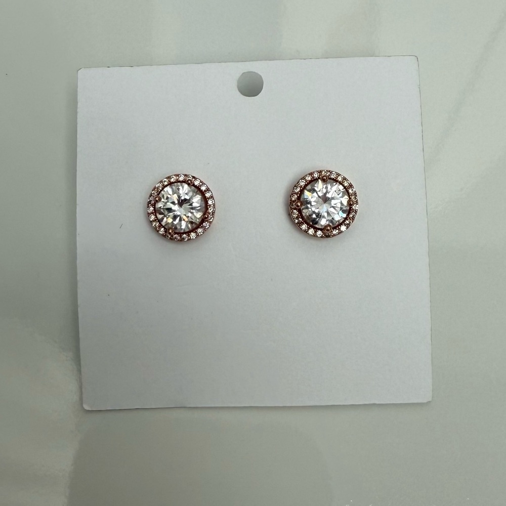 Rose Gold Halo Crystal Stud Earrings